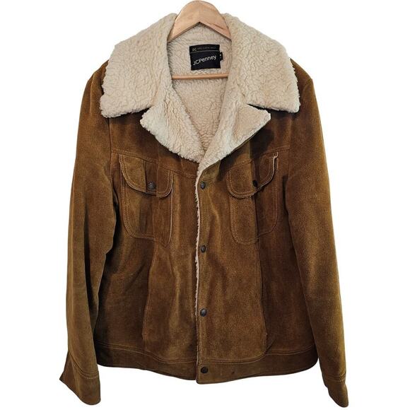 jcpenney Other - Vintage JCPenny Suede Jacket Mens 44R Brown 70s Sherpa Western Trucker Chore